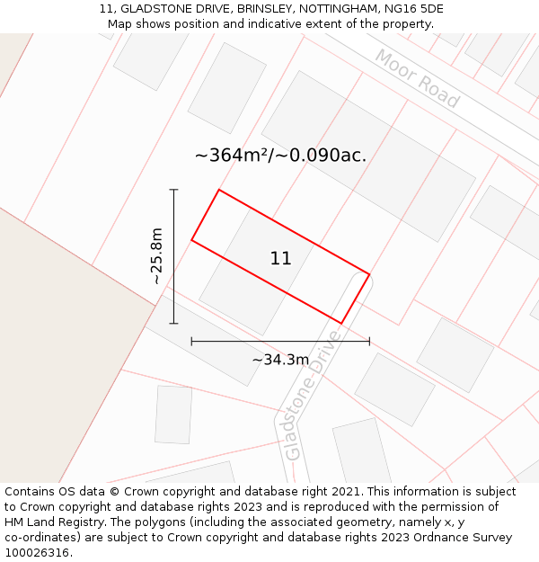 11, GLADSTONE DRIVE, BRINSLEY, NOTTINGHAM, NG16 5DE: Plot and title map