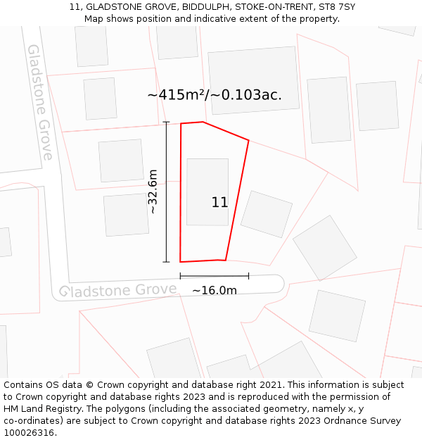 11, GLADSTONE GROVE, BIDDULPH, STOKE-ON-TRENT, ST8 7SY: Plot and title map