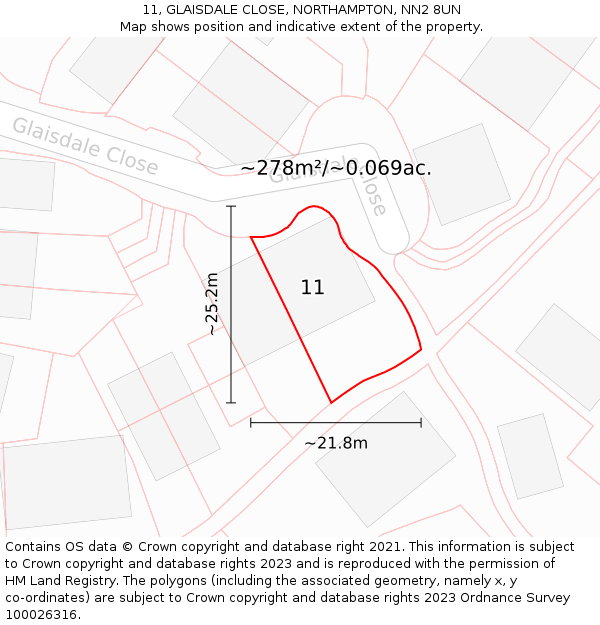 11, GLAISDALE CLOSE, NORTHAMPTON, NN2 8UN: Plot and title map