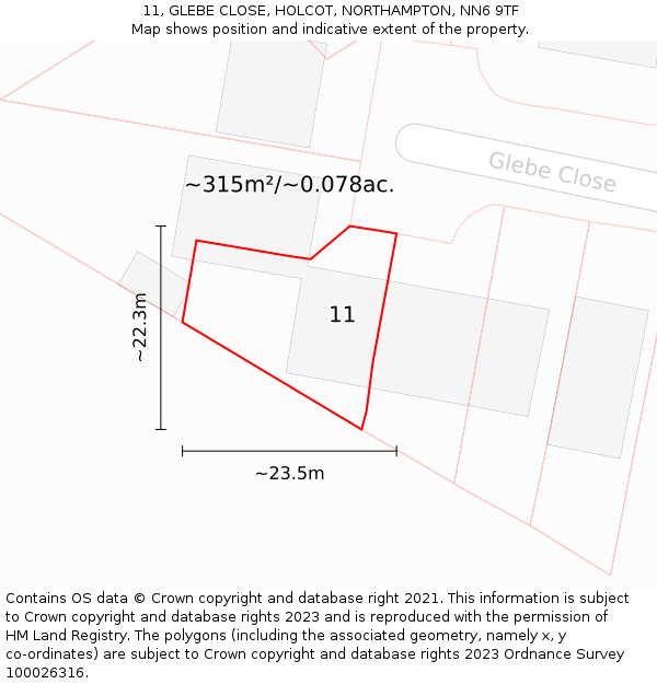 11, GLEBE CLOSE, HOLCOT, NORTHAMPTON, NN6 9TF: Plot and title map