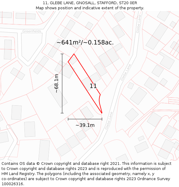 11, GLEBE LANE, GNOSALL, STAFFORD, ST20 0ER: Plot and title map