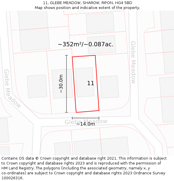 11, GLEBE MEADOW, SHAROW, RIPON, HG4 5BD: Plot and title map