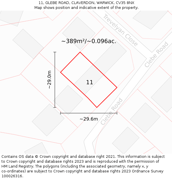 11, GLEBE ROAD, CLAVERDON, WARWICK, CV35 8NX: Plot and title map