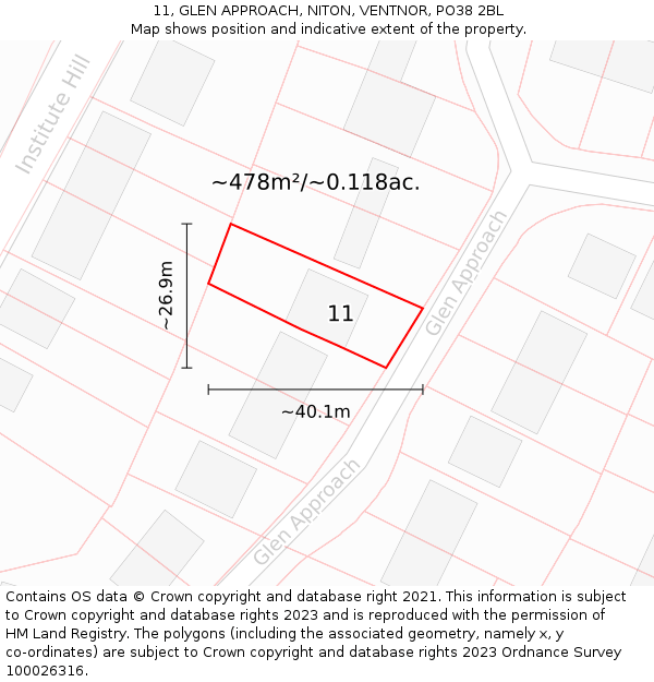 11, GLEN APPROACH, NITON, VENTNOR, PO38 2BL: Plot and title map