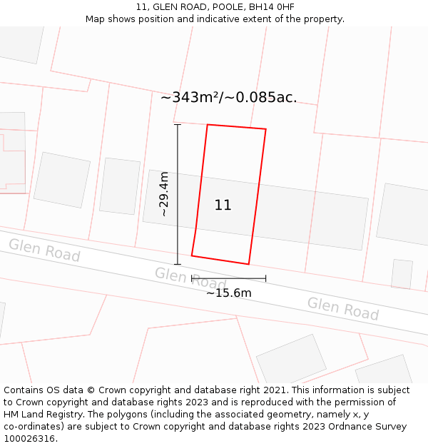 11, GLEN ROAD, POOLE, BH14 0HF: Plot and title map
