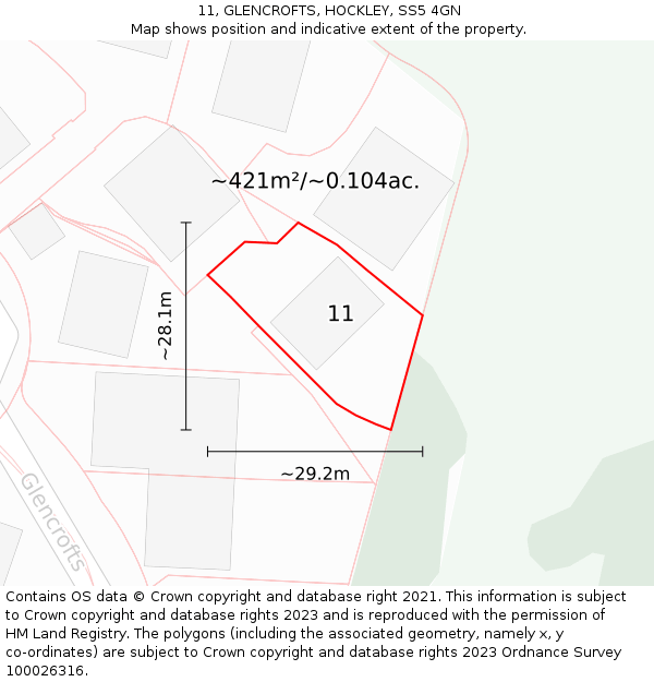 11, GLENCROFTS, HOCKLEY, SS5 4GN: Plot and title map