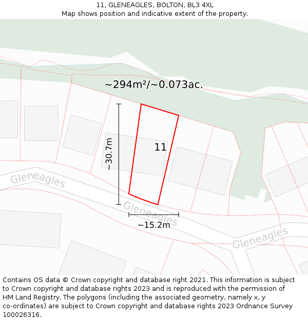 11, GLENEAGLES, BOLTON, BL3 4XL: Plot and title map