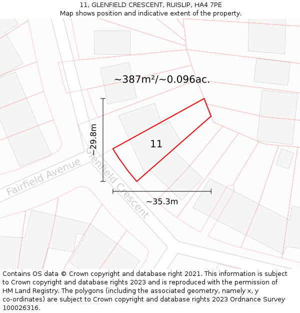 11, GLENFIELD CRESCENT, RUISLIP, HA4 7PE: Plot and title map