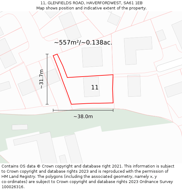 11, GLENFIELDS ROAD, HAVERFORDWEST, SA61 1EB: Plot and title map