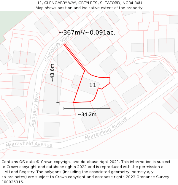 11, GLENGARRY WAY, GREYLEES, SLEAFORD, NG34 8XU: Plot and title map