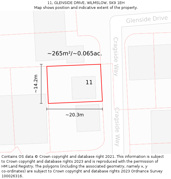 11, GLENSIDE DRIVE, WILMSLOW, SK9 1EH: Plot and title map