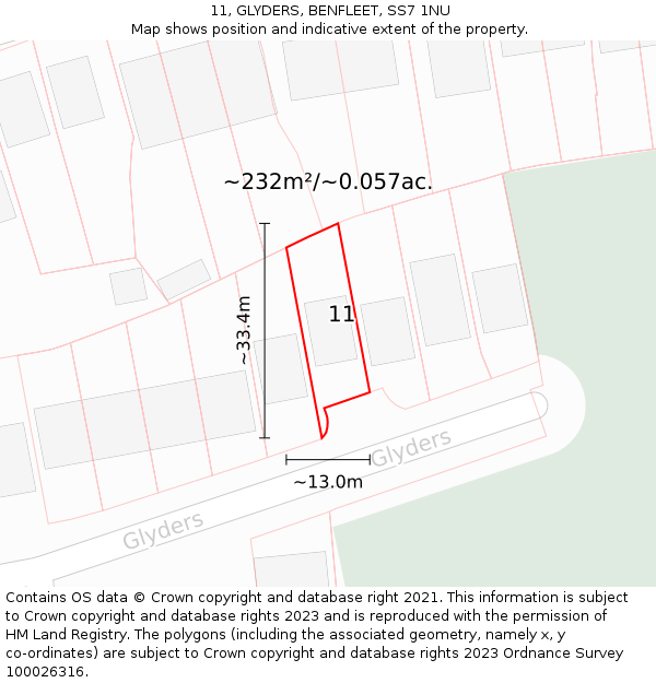 11, GLYDERS, BENFLEET, SS7 1NU: Plot and title map