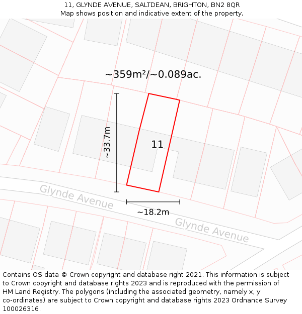 11, GLYNDE AVENUE, SALTDEAN, BRIGHTON, BN2 8QR: Plot and title map