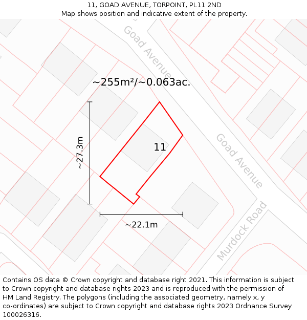 11, GOAD AVENUE, TORPOINT, PL11 2ND: Plot and title map