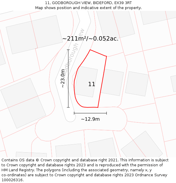 11, GODBOROUGH VIEW, BIDEFORD, EX39 3RT: Plot and title map
