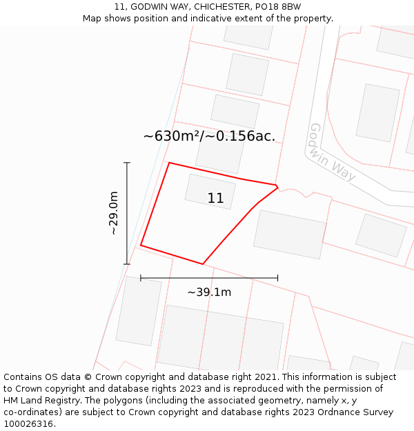 11, GODWIN WAY, CHICHESTER, PO18 8BW: Plot and title map