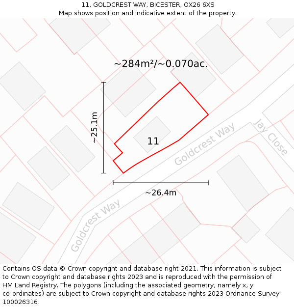 11, GOLDCREST WAY, BICESTER, OX26 6XS: Plot and title map