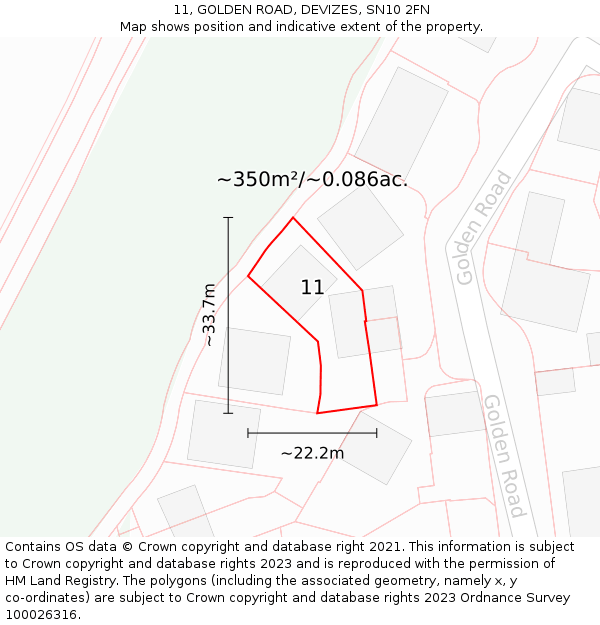 11, GOLDEN ROAD, DEVIZES, SN10 2FN: Plot and title map