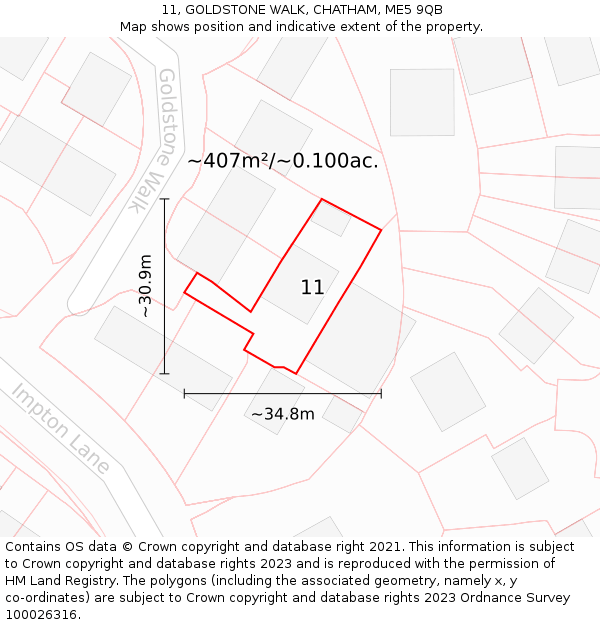 11, GOLDSTONE WALK, CHATHAM, ME5 9QB: Plot and title map
