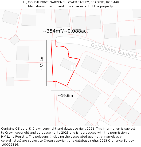 11, GOLDTHORPE GARDENS, LOWER EARLEY, READING, RG6 4AR: Plot and title map