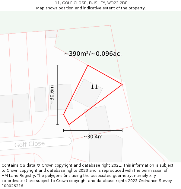 11, GOLF CLOSE, BUSHEY, WD23 2DF: Plot and title map