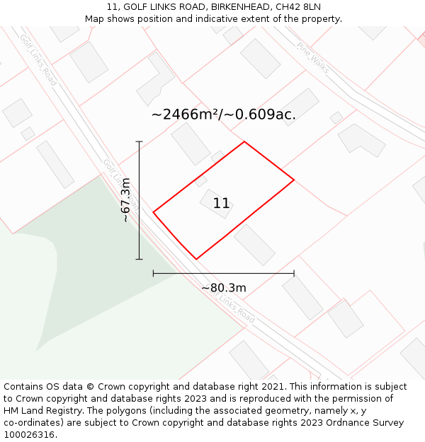 11, GOLF LINKS ROAD, BIRKENHEAD, CH42 8LN: Plot and title map