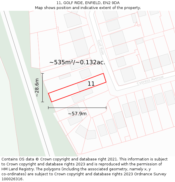11, GOLF RIDE, ENFIELD, EN2 9DA: Plot and title map