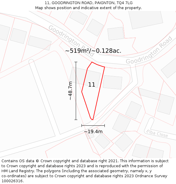 11, GOODRINGTON ROAD, PAIGNTON, TQ4 7LG: Plot and title map