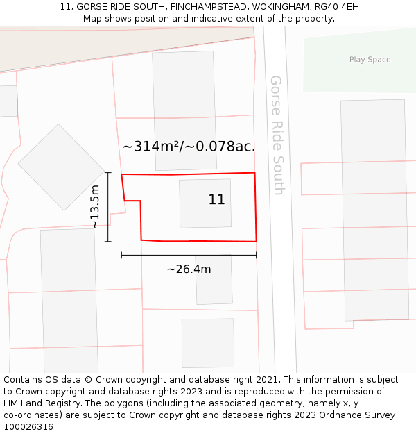 11, GORSE RIDE SOUTH, FINCHAMPSTEAD, WOKINGHAM, RG40 4EH: Plot and title map