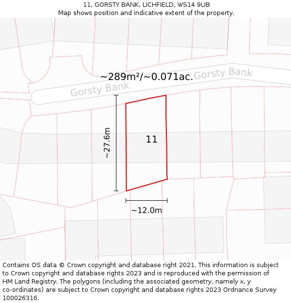 11, GORSTY BANK, LICHFIELD, WS14 9UB: Plot and title map