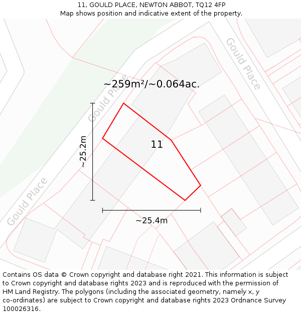 11, GOULD PLACE, NEWTON ABBOT, TQ12 4FP: Plot and title map