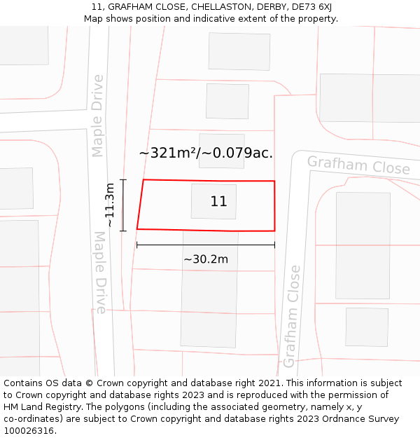 11, GRAFHAM CLOSE, CHELLASTON, DERBY, DE73 6XJ: Plot and title map