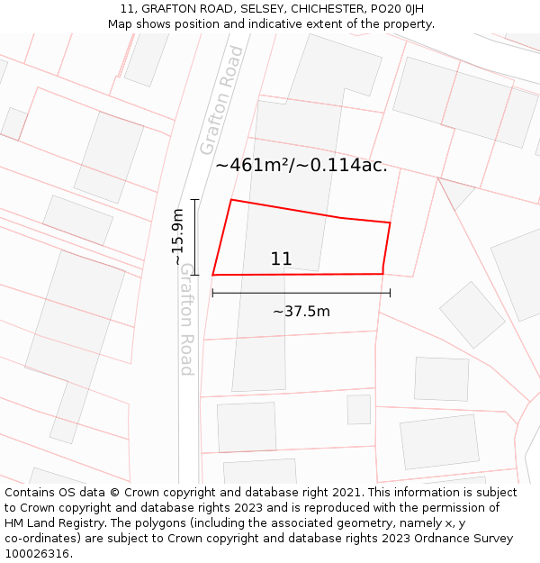 11, GRAFTON ROAD, SELSEY, CHICHESTER, PO20 0JH: Plot and title map