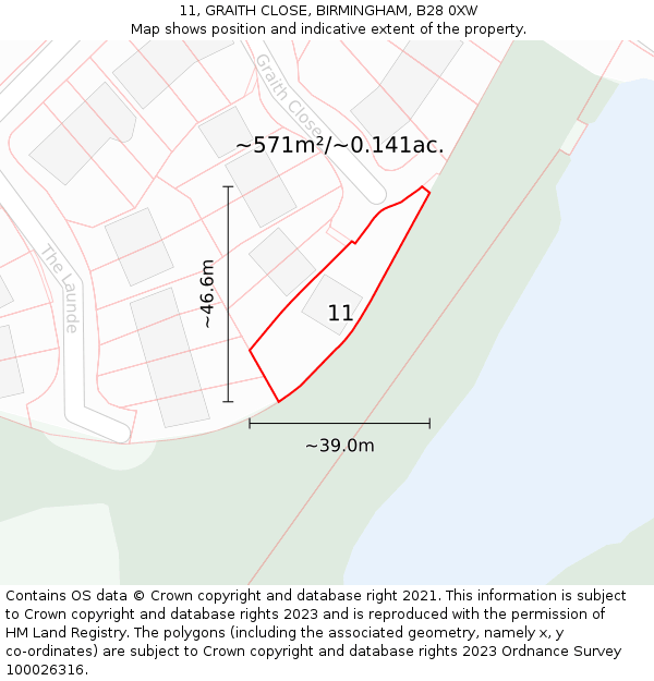11, GRAITH CLOSE, BIRMINGHAM, B28 0XW: Plot and title map