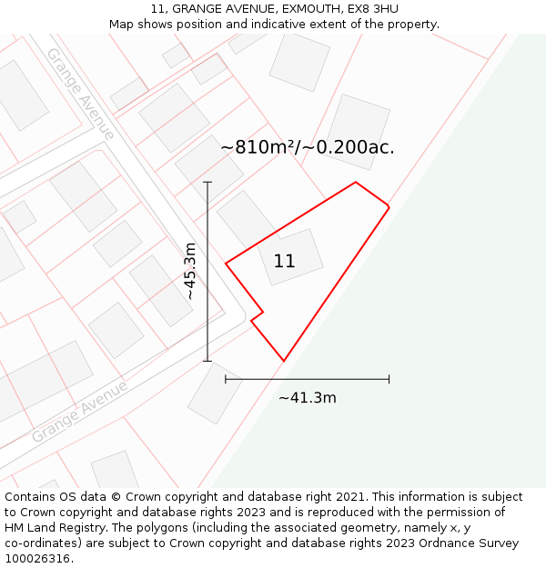 11, GRANGE AVENUE, EXMOUTH, EX8 3HU: Plot and title map
