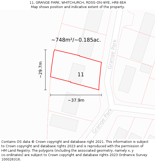 11, GRANGE PARK, WHITCHURCH, ROSS-ON-WYE, HR9 6EA: Plot and title map