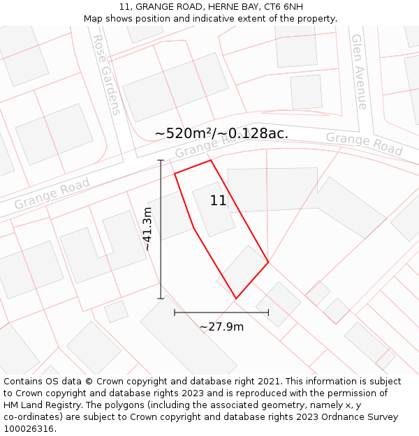 11, GRANGE ROAD, HERNE BAY, CT6 6NH: Plot and title map