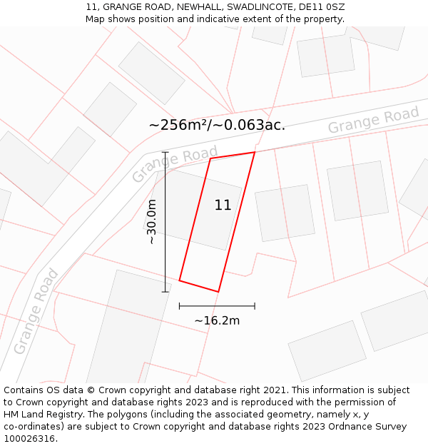 11, GRANGE ROAD, NEWHALL, SWADLINCOTE, DE11 0SZ: Plot and title map