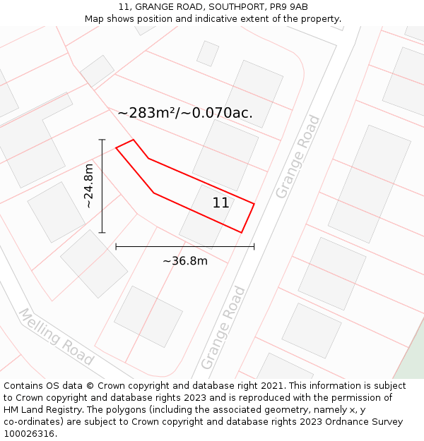 11, GRANGE ROAD, SOUTHPORT, PR9 9AB: Plot and title map
