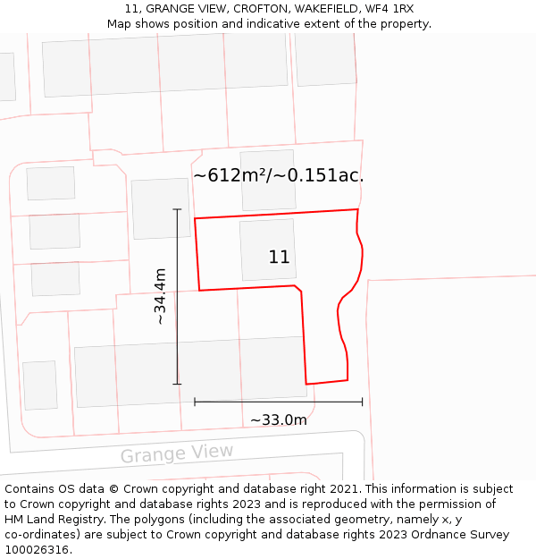 11, GRANGE VIEW, CROFTON, WAKEFIELD, WF4 1RX: Plot and title map