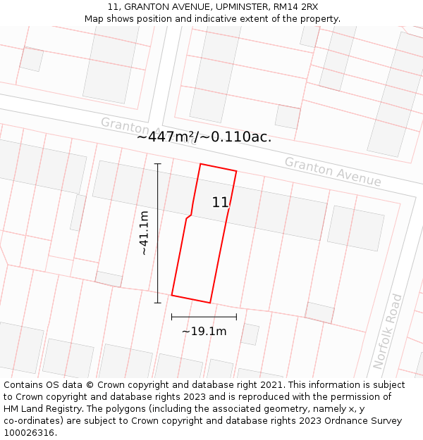 11, GRANTON AVENUE, UPMINSTER, RM14 2RX: Plot and title map