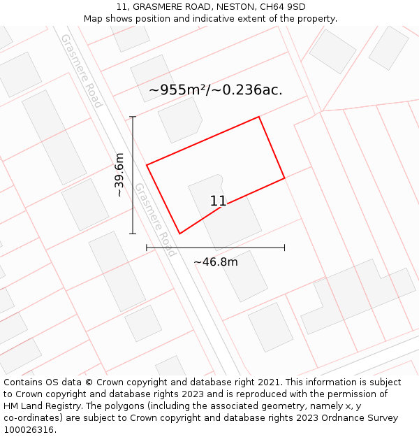 11, GRASMERE ROAD, NESTON, CH64 9SD: Plot and title map