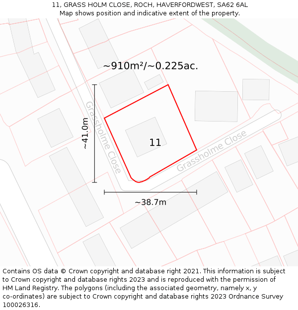 11, GRASS HOLM CLOSE, ROCH, HAVERFORDWEST, SA62 6AL: Plot and title map
