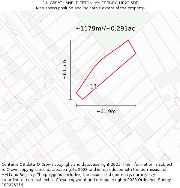 11, GREAT LANE, BIERTON, AYLESBURY, HP22 5DE: Plot and title map