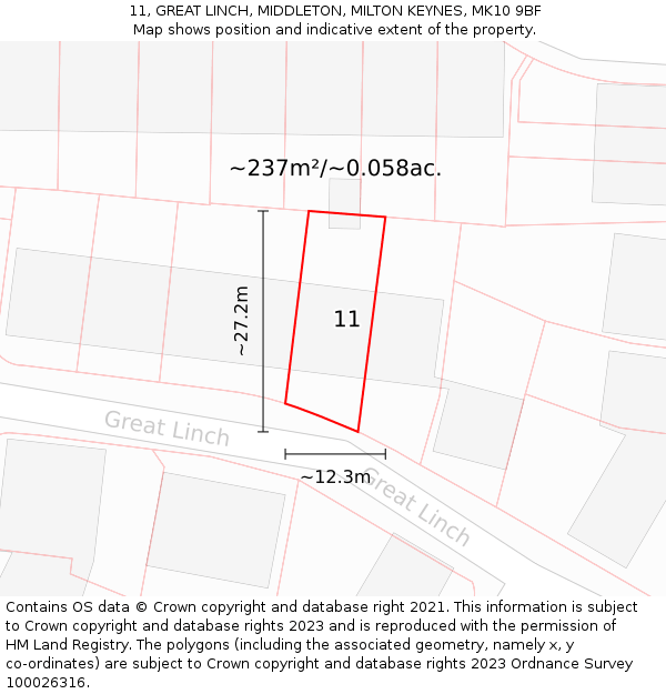 11, GREAT LINCH, MIDDLETON, MILTON KEYNES, MK10 9BF: Plot and title map
