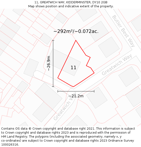 11, GREATWICH WAY, KIDDERMINSTER, DY10 2GB: Plot and title map