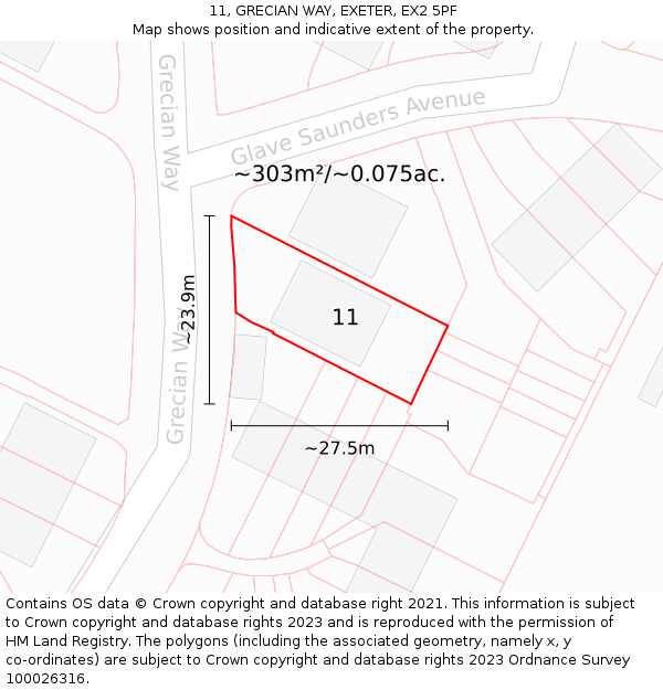 11, GRECIAN WAY, EXETER, EX2 5PF: Plot and title map
