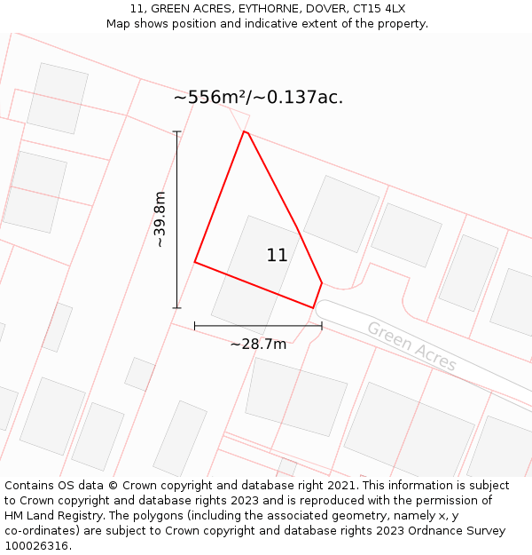 11, GREEN ACRES, EYTHORNE, DOVER, CT15 4LX: Plot and title map