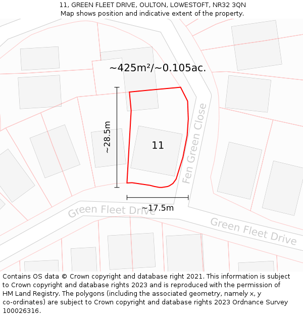 11, GREEN FLEET DRIVE, OULTON, LOWESTOFT, NR32 3QN: Plot and title map