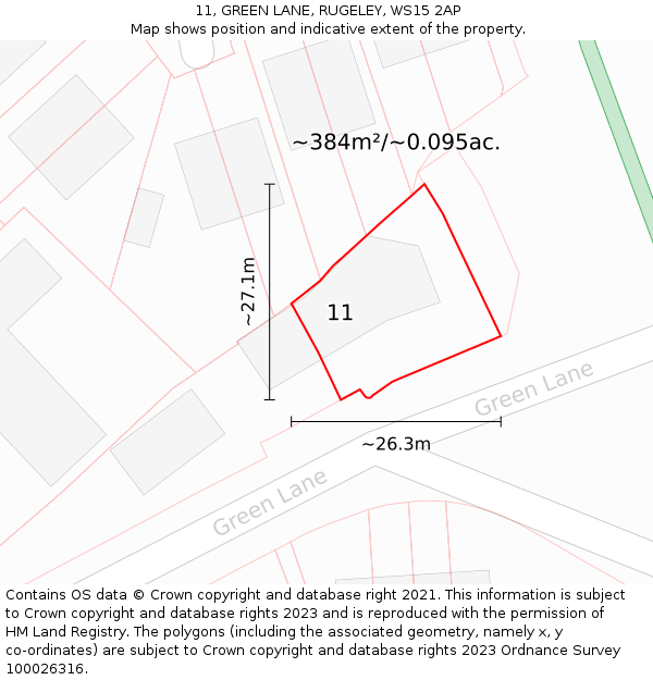 11, GREEN LANE, RUGELEY, WS15 2AP: Plot and title map